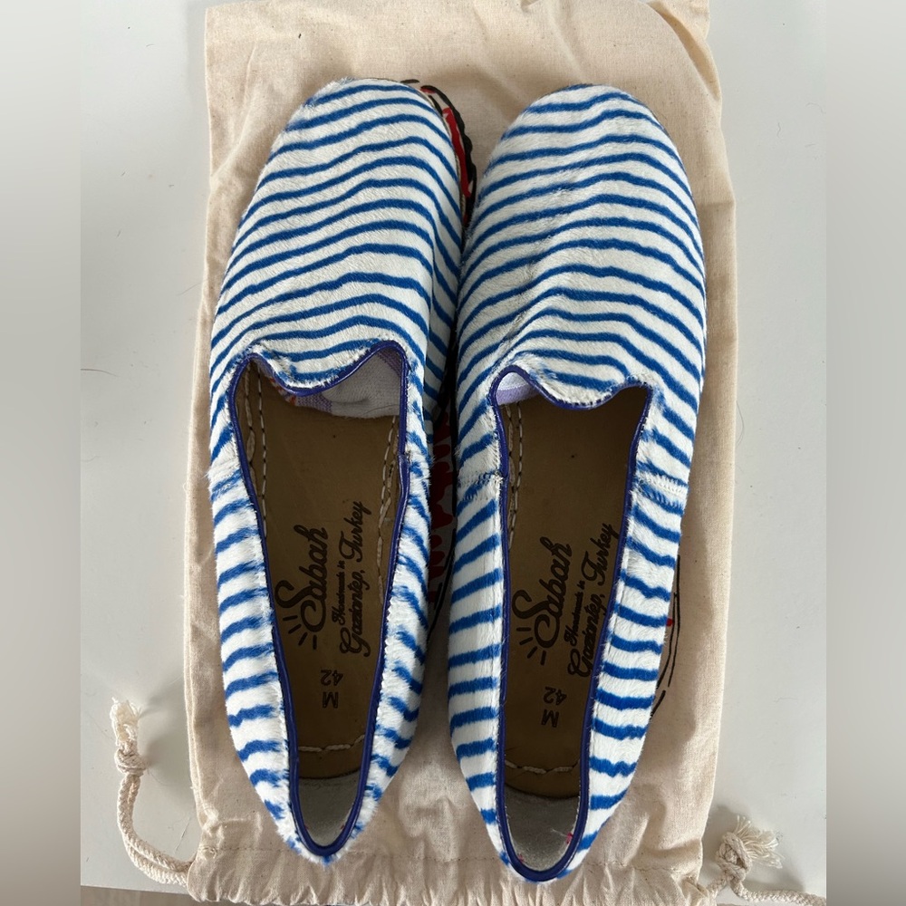 Sabah Blue and White Striped Slip-On Loafers